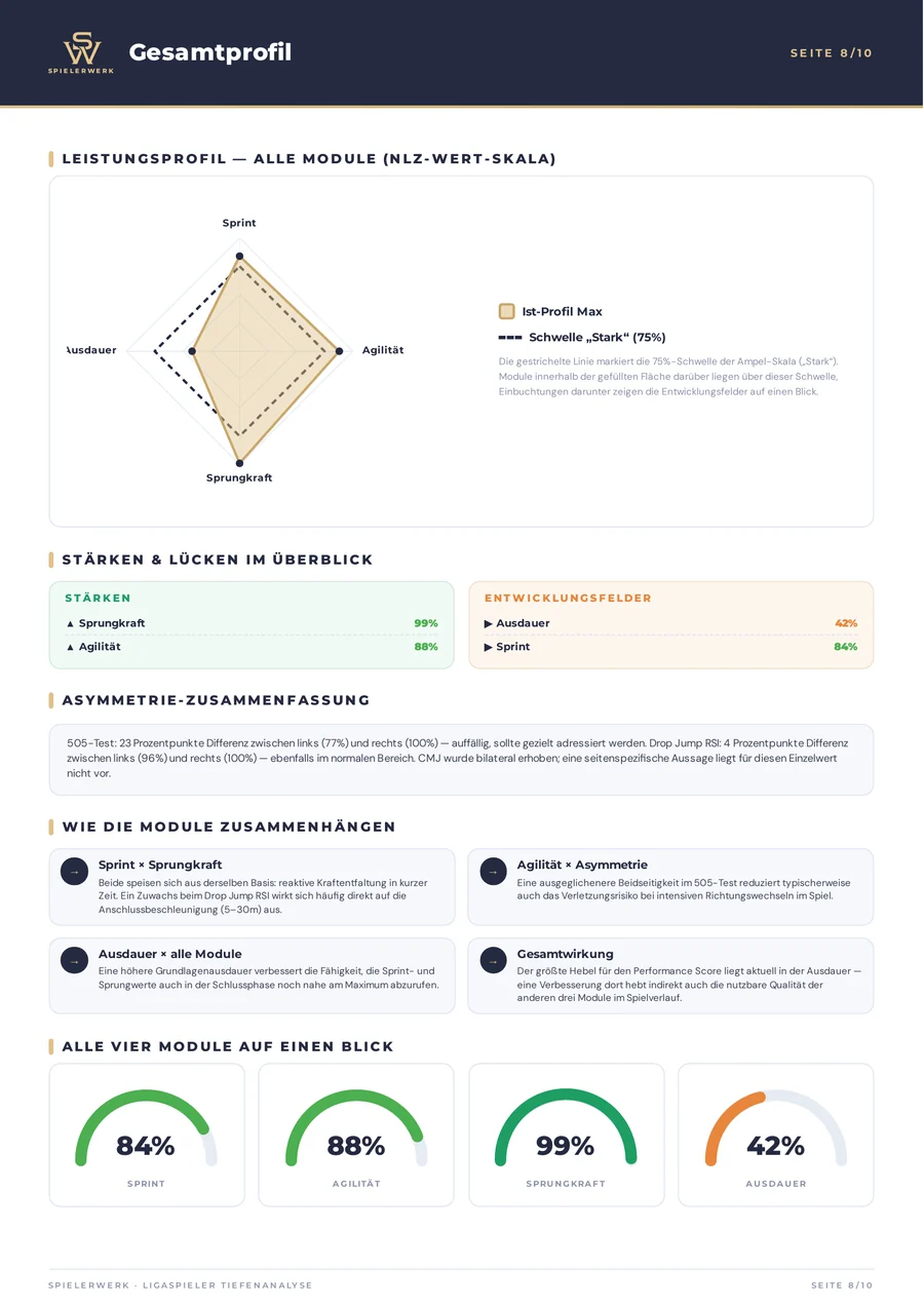 Auswertungsbogen Seite 8: Gesamtprofil im Radar-Chart